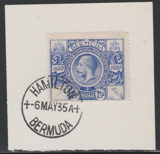 Bermuda 1921 KG5 Tercentenary (2nd issue) 2.5d (SG 69) on piece with full strike of Madame Joseph forged cancellation type 61, stamps on , stamps on  kg5 , stamps on 