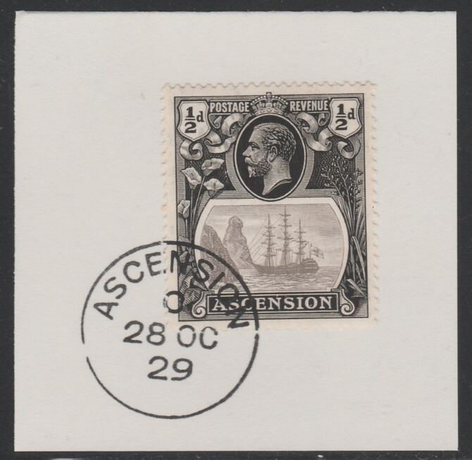 Ascension 1924-33 KG5 Badge 1/2d grey-black & black (SG10) on piece with full strike of Madame Joseph forged postmark type 20, stamps on , stamps on  stamps on , stamps on  stamps on  kg5 , stamps on  stamps on 