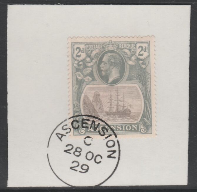 Ascension 1924-33 KG5 Badge 2d grey-black & grey (SG13) on piece with full strike of Madame Joseph forged postmark type 20