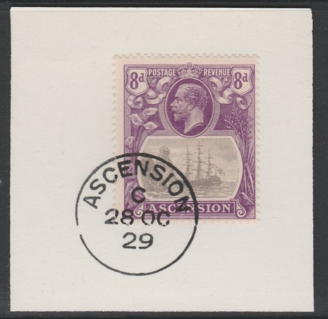 Ascension 1924-33 KG5 Badge 8d grey-black & violet (SG17) on piece with full strike of Madame Joseph forged postmark type 20, stamps on , stamps on  stamps on , stamps on  stamps on  kg5 , stamps on  stamps on 