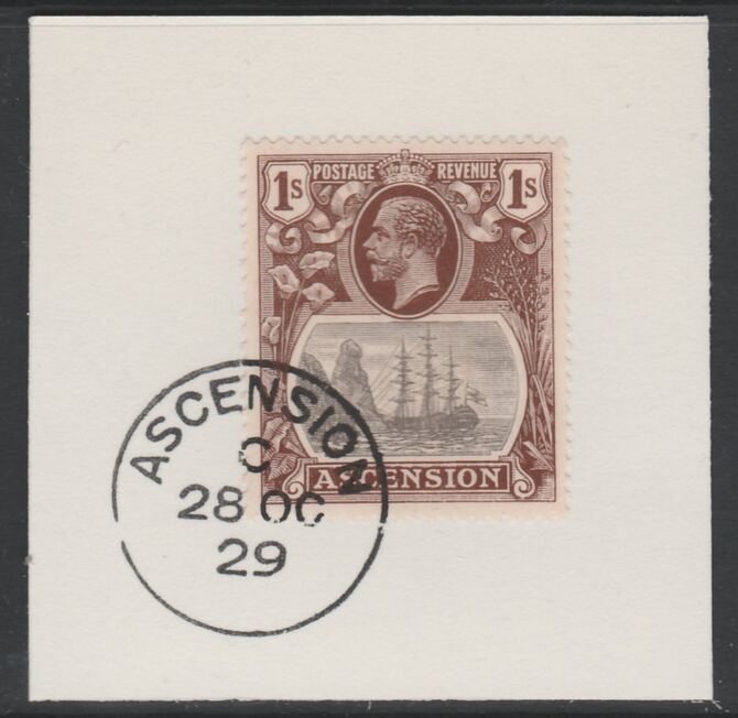 Ascension 1924-33 KG5 Badge 1s grey-black & red-brown (SG18) on piece with full strike of Madame Joseph forged postmark type 20, stamps on , stamps on  stamps on , stamps on  stamps on  kg5 , stamps on  stamps on 