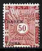 French Somali Coast 1942 Postage Due 50c maroon overprinted France Libre with overprint misplaced, some paper adhesion SG D348, stamps on , stamps on  stamps on postage dues