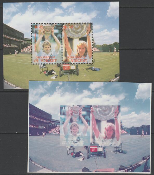 St Vincent - Grenadines 1988 International Tennis Players m/sheet (Stefan Edberg & Steffi Graf) die proof in magenta & cyan only on Cromalin plastic card (ex archives) co..., stamps on sport  tennis