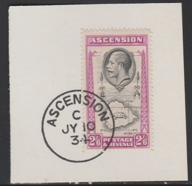 Ascension 1934 KG5 Pictorial 2s6d Map SG 29 on piece with full strike of Madame Joseph forged postmark type 21, stamps on , stamps on  stamps on , stamps on  stamps on  kg5 , stamps on  stamps on maps