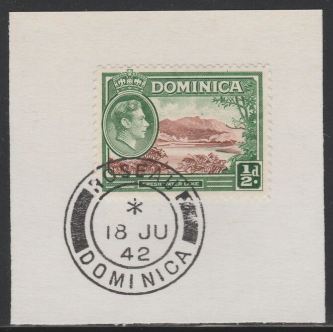 Dominica 1938-47 KG6 1/2d Freshwater Lake on piece with full strike of Madame Joseph forged postmark type 143, stamps on , stamps on  stamps on , stamps on  stamps on  kg6 , stamps on  stamps on 