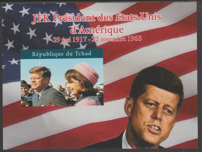 Chad 2020 JFK President of United States of America #1 - imperf delexe sheet unmounted mint. Note this item is privately produced and is offered purely on its thematic appeal, stamps on , stamps on  stamps on kennedy, stamps on  stamps on usa presidents, stamps on  stamps on americana