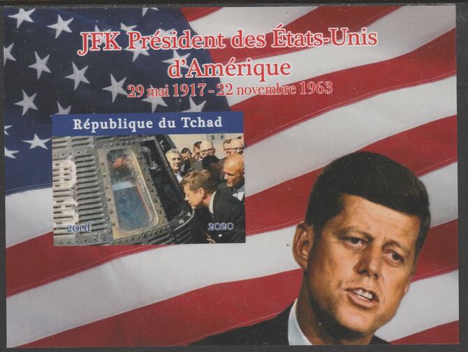 Chad 2020 JFK President of United States of America #3 - imperf delexe sheet unmounted mint. Note this item is privately produced and is offered purely on its thematic ap..., stamps on kennedy, stamps on usa presidents, stamps on americana