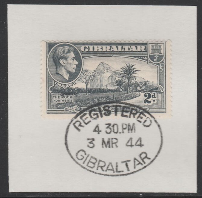 Gibraltar 1938-51 KG6 2d grey on piece with full strike of Madame Joseph forged postmark type 188, stamps on , stamps on  stamps on , stamps on  stamps on  kg6 , stamps on  stamps on 