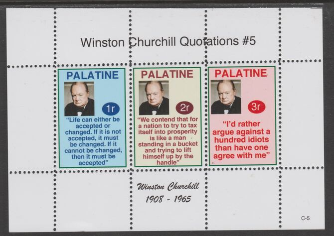 Palatine (Fantasy) Quotations by Winston Churchill #5 perf deluxe glossy sheetlet containing 3 values each with a famous quotation,unmounted mint, stamps on , stamps on  stamps on personalities, stamps on  stamps on churchill, stamps on  stamps on 