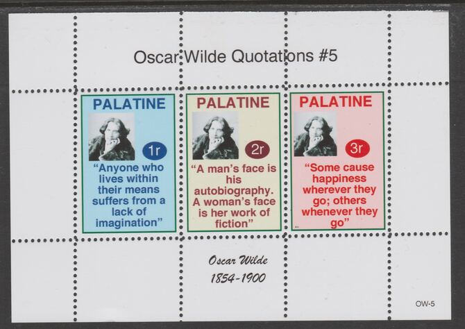 Palatine (Fantasy) Quotations by Oscar Wilde #5 perf deluxe glossy sheetlet containing 3 values each with a famous quotation,unmounted mint, stamps on , stamps on  stamps on personalities, stamps on  stamps on wilde, stamps on  stamps on poetry, stamps on  stamps on literature