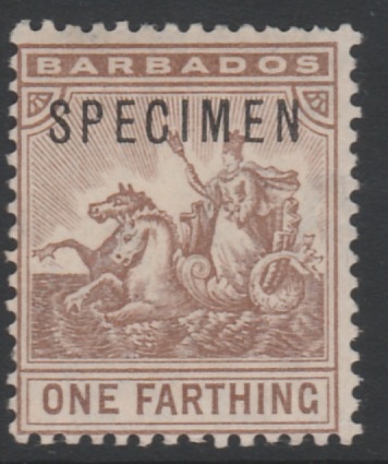 Barbados 1907 Britannia 1/4d overprinted SPECIMEN, fine with gum and only about 300 produced, SG 163s, stamps on , stamps on  stamps on specimens