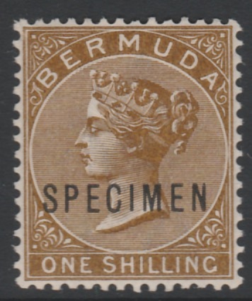 Bermuda 1883 QV 1s overprinted SPECIMEN, superb and appears unmounted with only about 100 produced, SG 29s