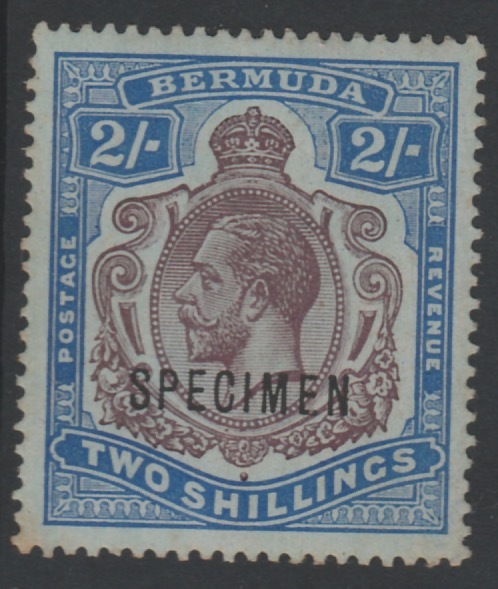 Bermuda 1910 KG5 MCA 2s overprinted SPECIMEN, (type D12a) with gum but some foxingn only about 400 produced, SG 51bs