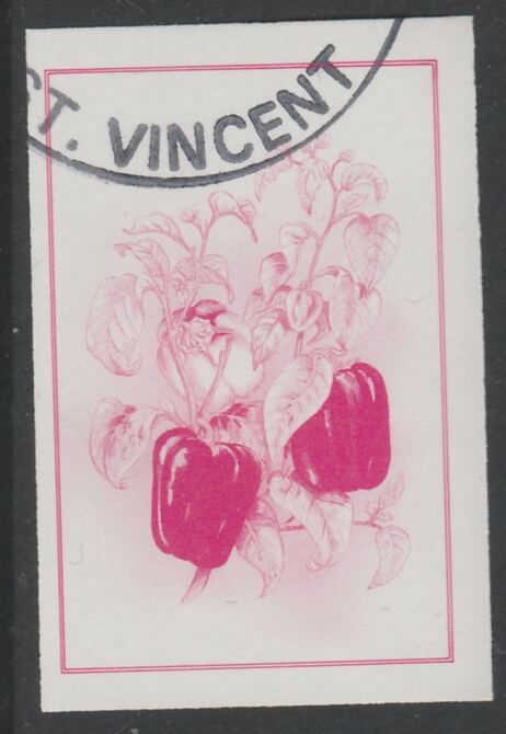 St Vincent 1985 Herbs & Spices 25c pepper imperf proof in magenta only, fine used with part St Vincent cancellation, produced for a promotion. Ex Format archives (as SG 868) , stamps on , stamps on  stamps on food      herbs & spices