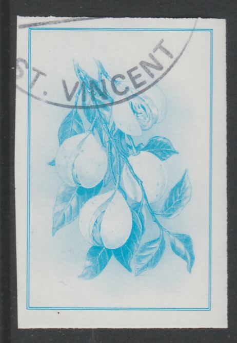 St Vincent 1985 Herbs & Spices $1 Nutmeg imperf proof in cyan only, fine used with part St Vincent cancellation, produced for a promotion. Ex Format archives (as SG 870) , stamps on , stamps on  stamps on food      herbs & spices