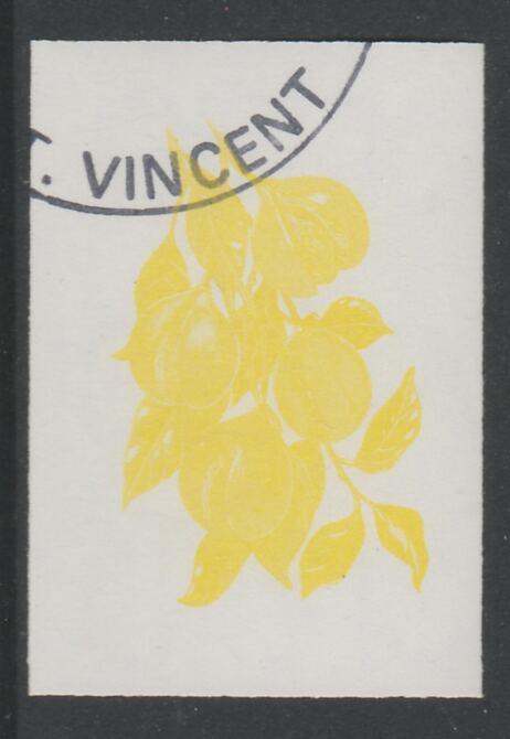 St Vincent 1985 Herbs & Spices $1 Nutmeg imperf proof in yellow only, fine used with part St Vincent cancellation, produced for a promotion. Ex Format archives (as SG 870) , stamps on food      herbs & spices