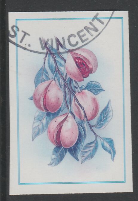 St Vincent 1985 Herbs & Spices $1 Nutmeg imperf proof in cyan & magenta only, fine used with part St Vincent cancellation, produced for a promotion. Ex Format archives (as SG 870) , stamps on food      herbs & spices