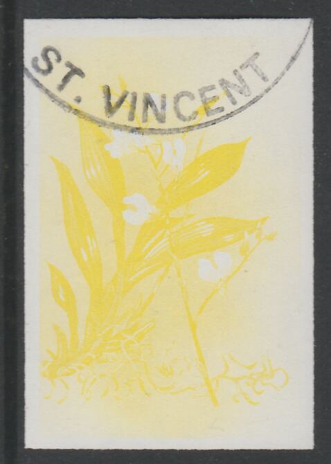 St Vincent 1985 Orchids 45c imperf proof in yellow only, fine used with part St Vincent cancellation, produced for a promotion. Ex Format International archives (as SG 851) , stamps on flowers, stamps on orchids