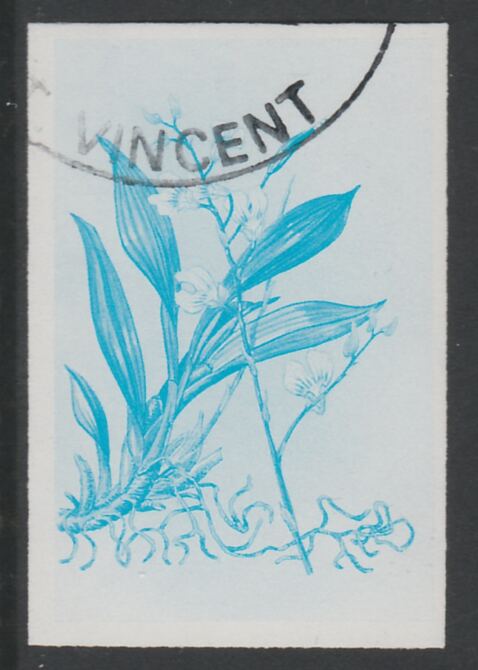 St Vincent 1985 Orchids 45c imperf proof in cyan only, fine used with part St Vincent cancellation, produced for a promotion. Ex Format International archives (as SG 851) , stamps on , stamps on  stamps on flowers, stamps on  stamps on orchids