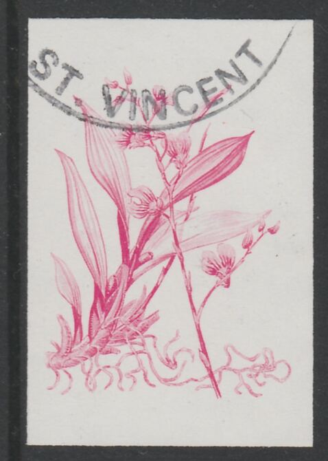 St Vincent 1985 Orchids 45c imperf proof in magenta only, fine used with part St Vincent cancellation, produced for a promotion. Ex Format International archives (as SG 8..., stamps on flowers, stamps on orchids