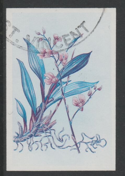 St Vincent 1985 Orchids 45c imperf proof in magenta & cyan only, fine used with part St Vincent cancellation, produced for a promotion. Ex Format International archives (..., stamps on flowers, stamps on orchids