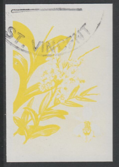 St Vincent 1985 Orchids $1 imperf proof in yellow only, fine used with part St Vincent cancellation, produced for a promotion. Ex Format International archives (as SG 852..., stamps on flowers, stamps on orchids