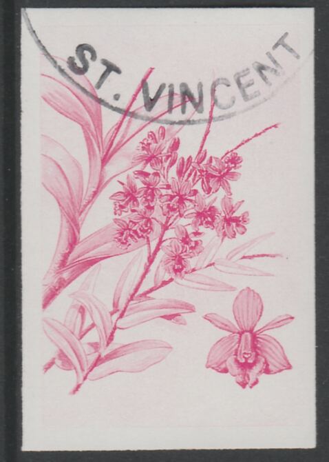 St Vincent 1985 Orchids $1 imperf proof in magenta only, fine used with part St Vincent cancellation, produced for a promotion. Ex Format International archives (as SG 852) , stamps on flowers, stamps on orchids
