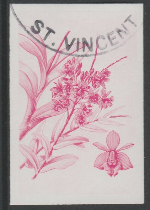 St Vincent 1985 Orchids $1 imperf proof in magenta only, fine used with part St Vincent cancellation, produced for a promotion. Ex Format International archives (as SG 852) , stamps on , stamps on  stamps on flowers, stamps on  stamps on orchids