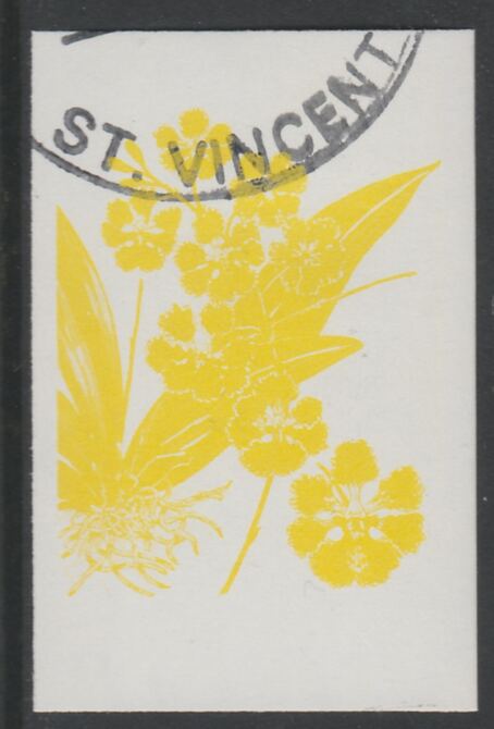 St Vincent 1985 Orchids $3 imperf proof in yellow only, fine used with part St Vincent cancellation, produced for a promotion. Ex Format International archives (as SG 853..., stamps on flowers, stamps on orchids