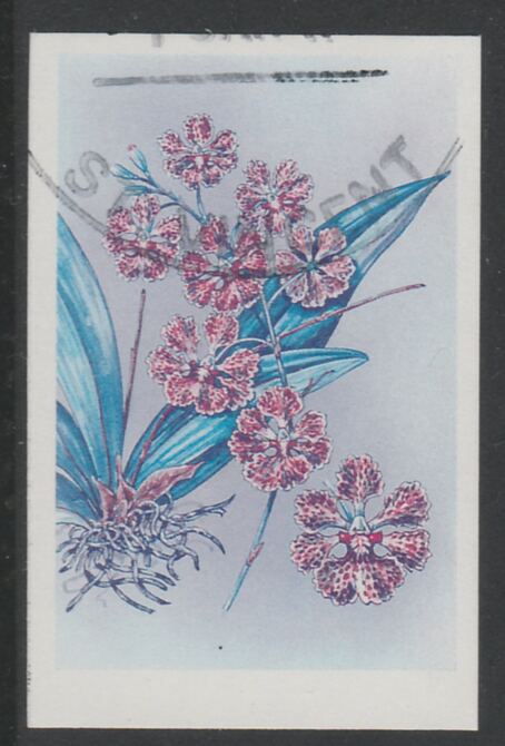 St Vincent 1985 Orchids $3 imperf proof in magenta & cyan only, fine used with part St Vincent cancellation, produced for a promotion. Ex Format International archives (a..., stamps on flowers, stamps on orchids