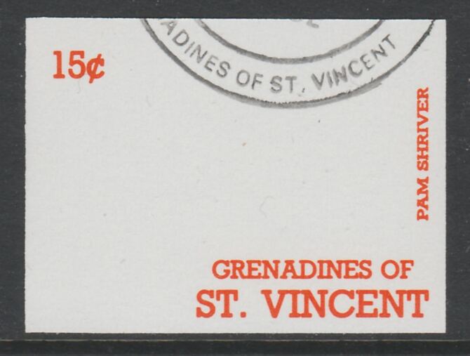 St Vincent - Grenadines 1988 International Tennis Players 15c Pam Shriver imperf proof in orange only, fine used with part St Vincent Grenadines cancellation, produced for a promotion. Ex Format archives (as SG 582) , stamps on personalities, stamps on sport, stamps on tennis