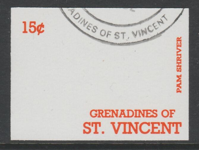 St Vincent - Grenadines 1988 International Tennis Players 15c Pam Shriver imperf proof in orange only, fine used with part St Vincent Grenadines cancellation, produced fo..., stamps on personalities, stamps on sport, stamps on tennis