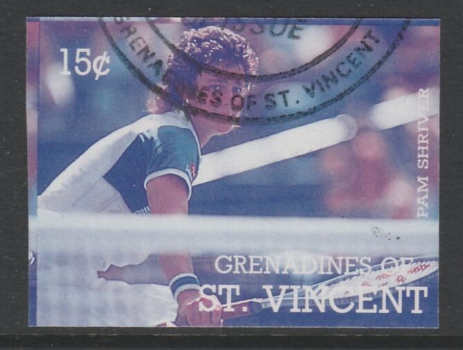 St Vincent - Grenadines 1988 International Tennis Players 15c Pam Shriver imperf proof in magenta & cyan only, fine used with part St Vincent Grenadines cancellation, pro..., stamps on personalities, stamps on sport, stamps on tennis