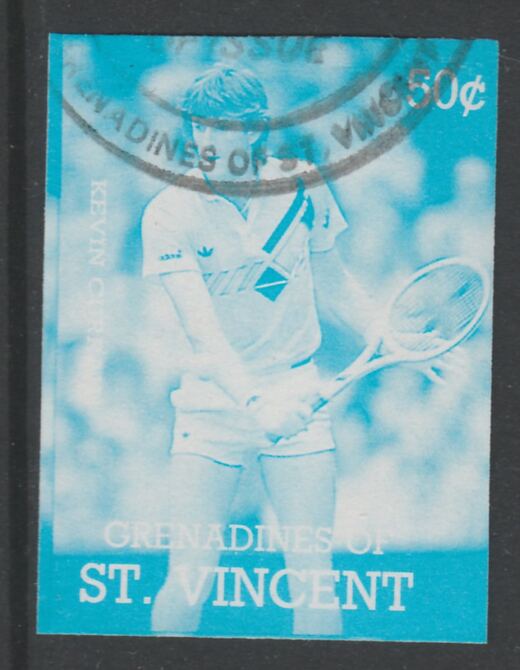 St Vincent - Grenadines 1988 International Tennis Players 50c Kevin Curran imperf proof in cyan only, fine used with part St Vincent Grenadines cancellation, produced for..., stamps on personalities, stamps on sport, stamps on tennis