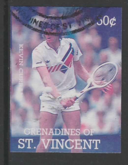 St Vincent - Grenadines 1988 International Tennis Players 50c Kevin Curran imperf proof in magenta & cyan only, fine used with part St Vincent Grenadines cancellation, produced for a promotion. Ex Format archives (as SG 583) , stamps on personalities, stamps on sport, stamps on tennis