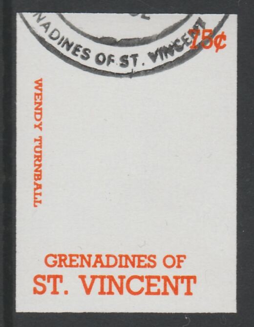 St Vincent - Grenadines 1988 International Tennis Players 75c Wendy Turnbull imperf proof in orange only, fine used with part St Vincent Grenadines cancellation, produced..., stamps on personalities, stamps on sport, stamps on tennis