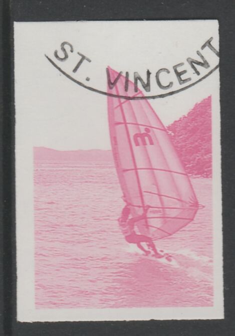 St Vincent 1988 Tourism 10c Windsurfing imperf proof in magenta only, fine used with part St Vincent cancellation, produced for a promotion. Ex Format International archives (as SG 1133) , stamps on , stamps on  stamps on tourism, stamps on  stamps on sport, stamps on  stamps on windsurfing