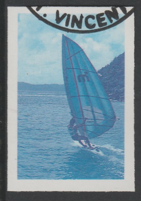 St Vincent 1988 Tourism 10c Windsurfing imperf proof in magenta & cyan only, fine used with part St Vincent cancellation, produced for a promotion. Ex Format Internationa..., stamps on tourism, stamps on sport, stamps on windsurfing