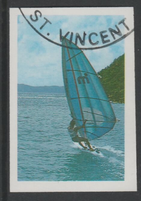 St Vincent 1988 Tourism 10c Windsurfing imperf proof in 3 colours only (magenta, cyan & yellow), fine used with part St Vincent cancellation, produced for a promotion. Ex Format International archives (as SG 1133) , stamps on , stamps on  stamps on tourism, stamps on  stamps on sport, stamps on  stamps on windsurfing