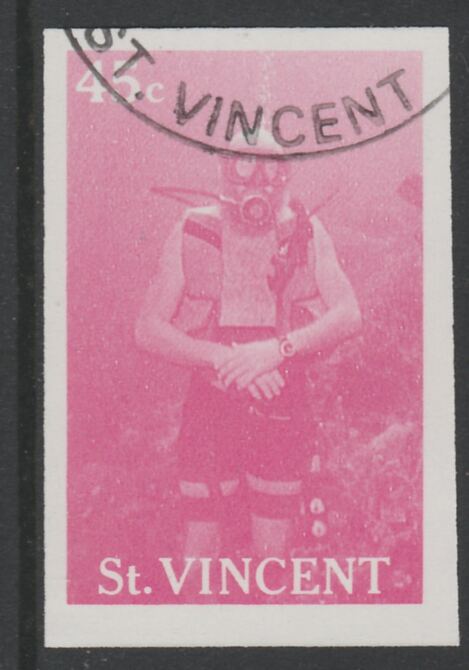 St Vincent 1988 Tourism 45c Scuba Diving imperf proof in nagenta only, fine used with part St Vincent cancellation, produced for a promotion. Ex Format International arch..., stamps on tourism, stamps on scuba, stamps on diving