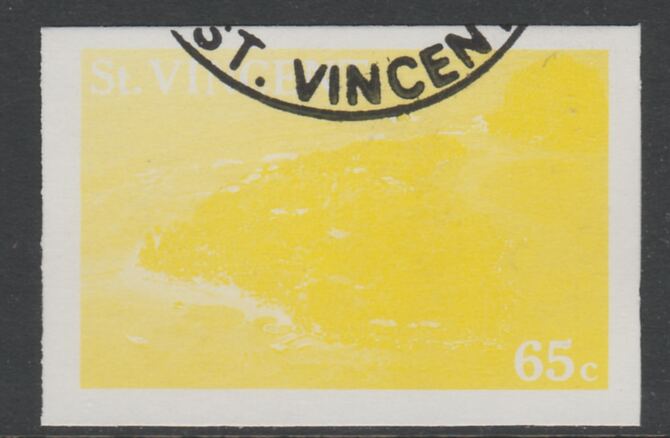 St Vincent 1988 Tourism 65c Aerial View of Young Island imperf proof in yellow only, fine used with part St Vincent cancellation, produced for a promotion. Ex Format International archives (as SG 1135) , stamps on tourism, stamps on 