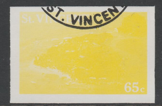 St Vincent 1988 Tourism 65c Aerial View of Young Island imperf proof in yellow only, fine used with part St Vincent cancellation, produced for a promotion. Ex Format International archives (as SG 1135) , stamps on , stamps on  stamps on tourism, stamps on  stamps on 