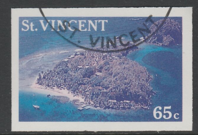 St Vincent 1988 Tourism 65c Aerial View of Young Island imperf proof in magenta & cyan only, fine used with part St Vincent cancellation, produced for a promotion. Ex For..., stamps on tourism, stamps on 