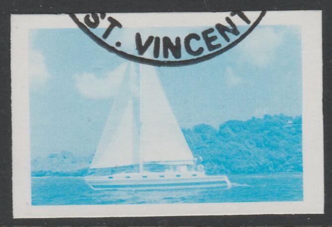 St Vincent 1988 Tourism $5 Cruising Yacht imperf proof in cyan only, fine used with part St Vincent cancellation, produced for a promotion. Ex Format International archives (as SG 1136) , stamps on tourism, stamps on sailing, stamps on yachts