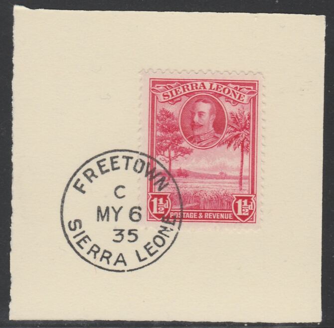 Sierra Leone 1932 KG5 Pictorial 1.5d carmine SG 157 on piece with full strike of Madame Joseph forged postmark type 393, stamps on , stamps on  stamps on , stamps on  stamps on  kg5 , stamps on  stamps on forgery