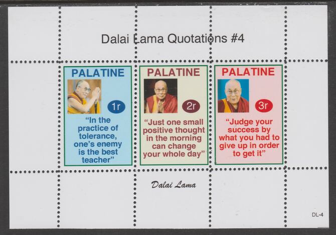 Palatine (Fantasy) Quotations by Dalai Lama #4 perf deluxe glossy sheetlet containing 3 values each with a famous quotation,unmounted mint, stamps on personalities, stamps on dalai lama, stamps on religion