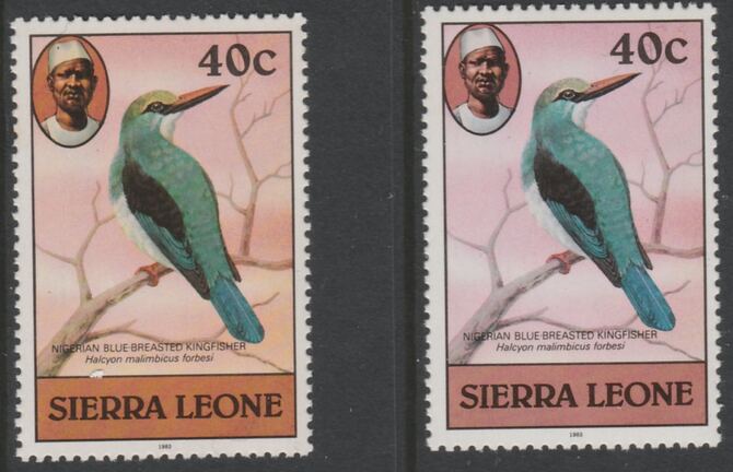 Sierra Leone 1983 Blue Breasted Kingfisher 40c (with 1983 imprint) two good shades both unmounted mint SG 769var, stamps on , stamps on  stamps on birds, stamps on  stamps on kingfishers
