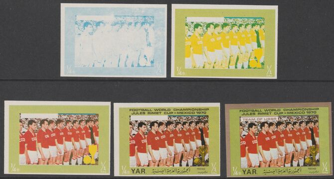 Yemen - Republic 1970 Football World Cup - 1/4B USSR Team the set of 5 progressive proofs comprising 1, 2, 3, 4 colours and completed design all unmounted mint as Michel1145, stamps on , stamps on  stamps on football 