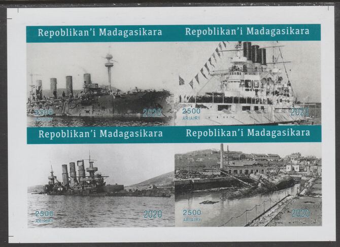 Madagascar 2020 War Ships imperf sheetlet containing 4 values unmounted mint. Note this item is privately produced and is offered purely on its thematic appeal, it has no..., stamps on ships