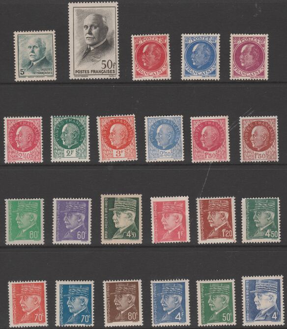 France 1941-42 Marshal Petain sets complete, 23 stamps mint no gun or unmounted SG 709-25b, 740/1 & 745/6, stamps on , stamps on  stamps on constitutions, stamps on  stamps on petain  , stamps on  stamps on dictators.